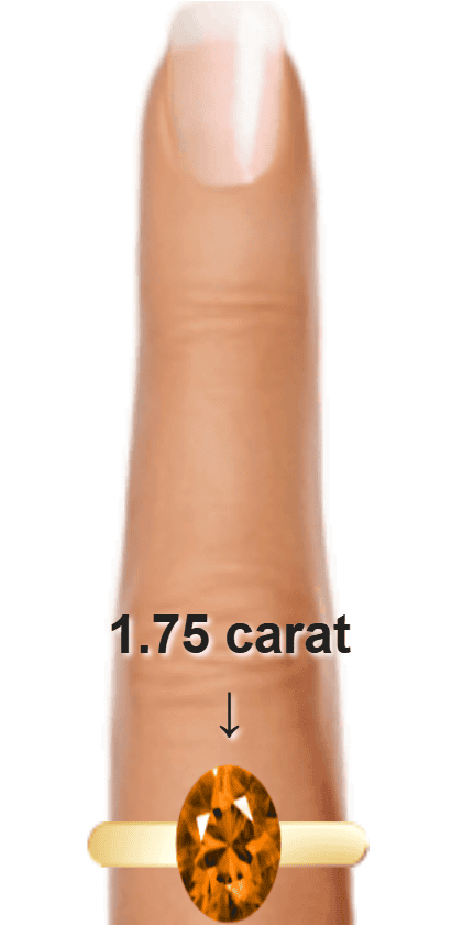 Orange 1.75 carat oval-cut Andesine on a ring and finger.