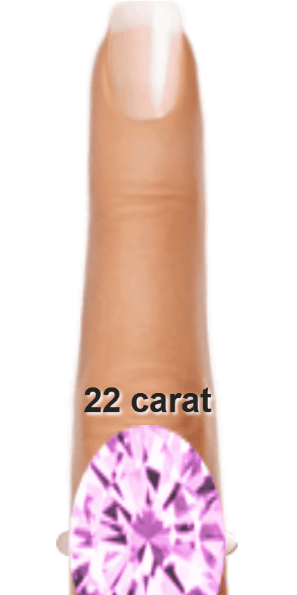 Light Purple 22 carat oval-cut Morganite on a ring and finger.